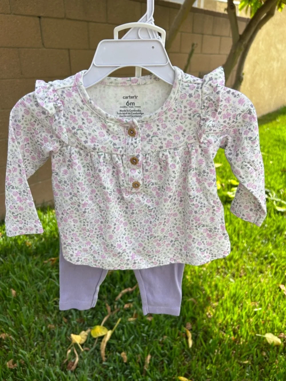 Carter's Floral Long-Sleeve Top and Lavender Leggings Set